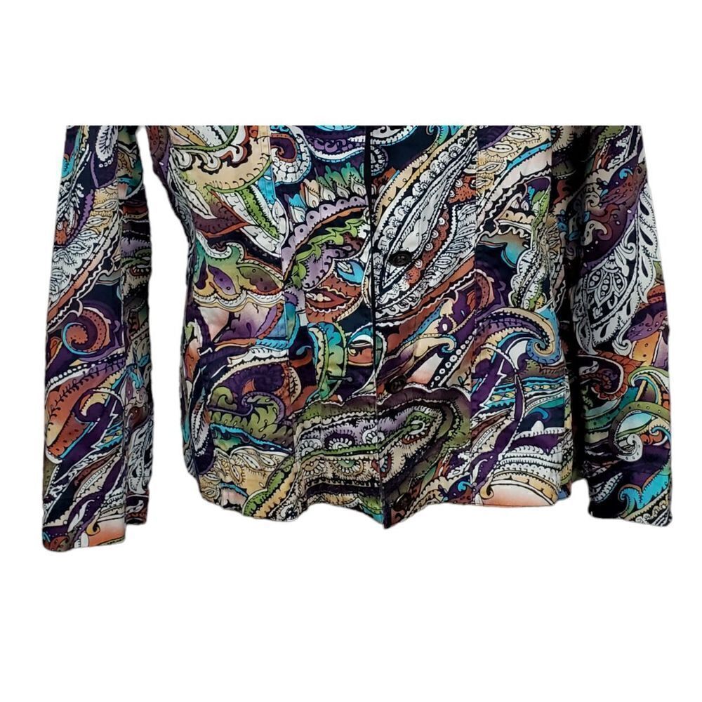 Chico's Jacket Size Extra Large Paisley Green Brown Artsy Boho Maximalist Fun - Picture 6 of 11